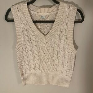 Aerie Cream Cable Knit V-Neck Sweater Vest